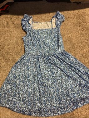 Blue Floral Square-Neck Midi Dress with Ruffle Straps